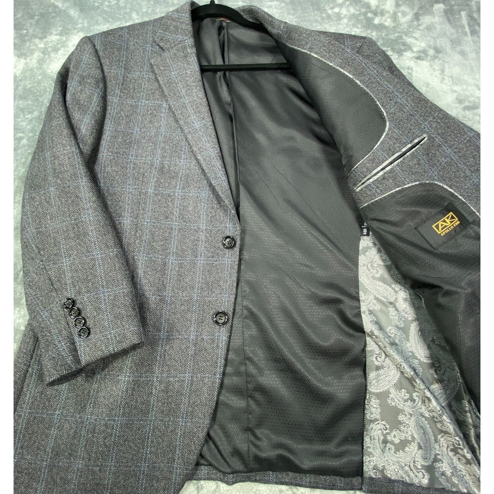 Apollo King Blazer Mens 48R Windowpane Herringbone Sport Coat‎ Jacket 100% Wool